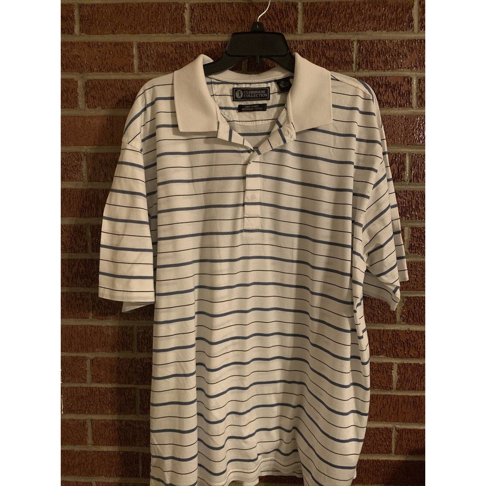 Clubhouse Collection Mens Polo Shirt White Blue Stripe XXL